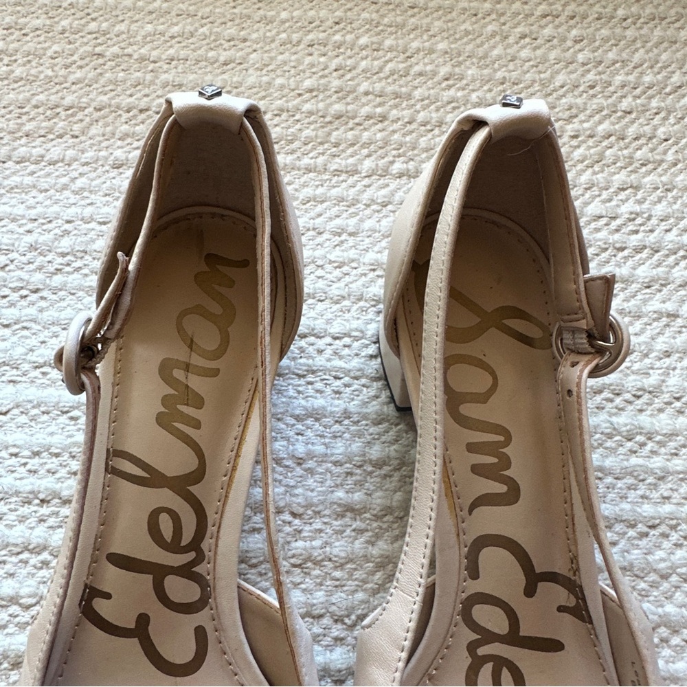 SAM EDELMAN cream and black color block leather slingback Leah block heels 7 - Picture 4 of 9